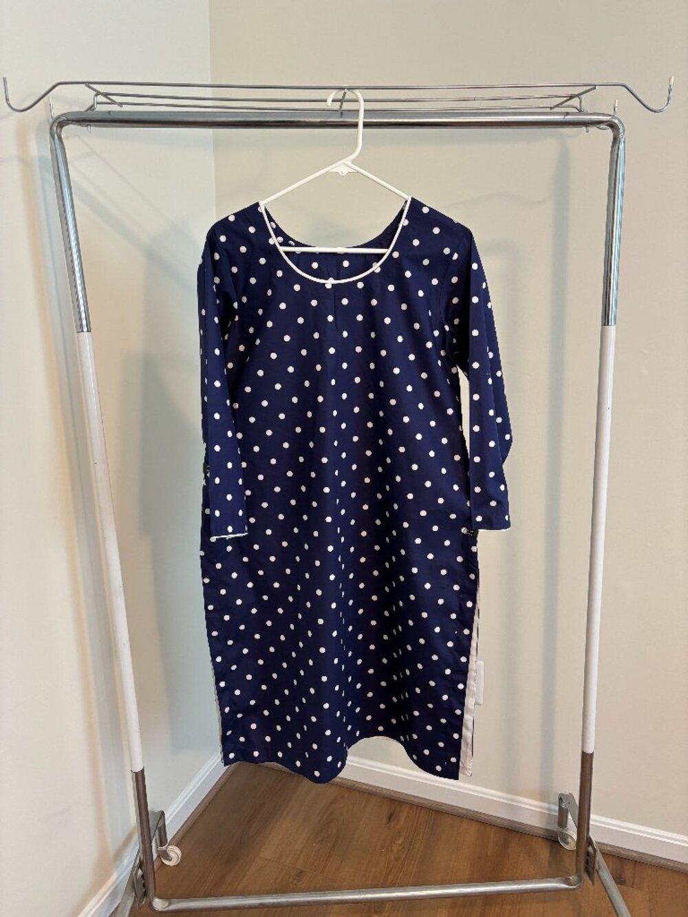 Navy blue colored with white polkadot Pakistani  cotton kameez/ top